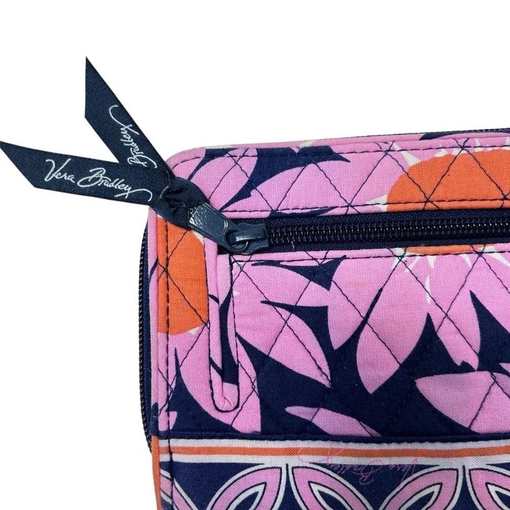 Vera Bradley Flamingo Blue Pink Flora Turnlock Wallet